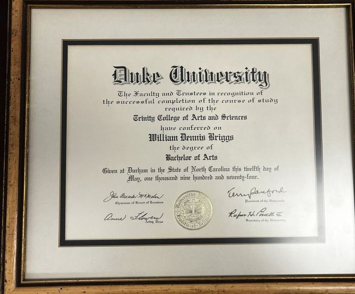 Duke University diploma